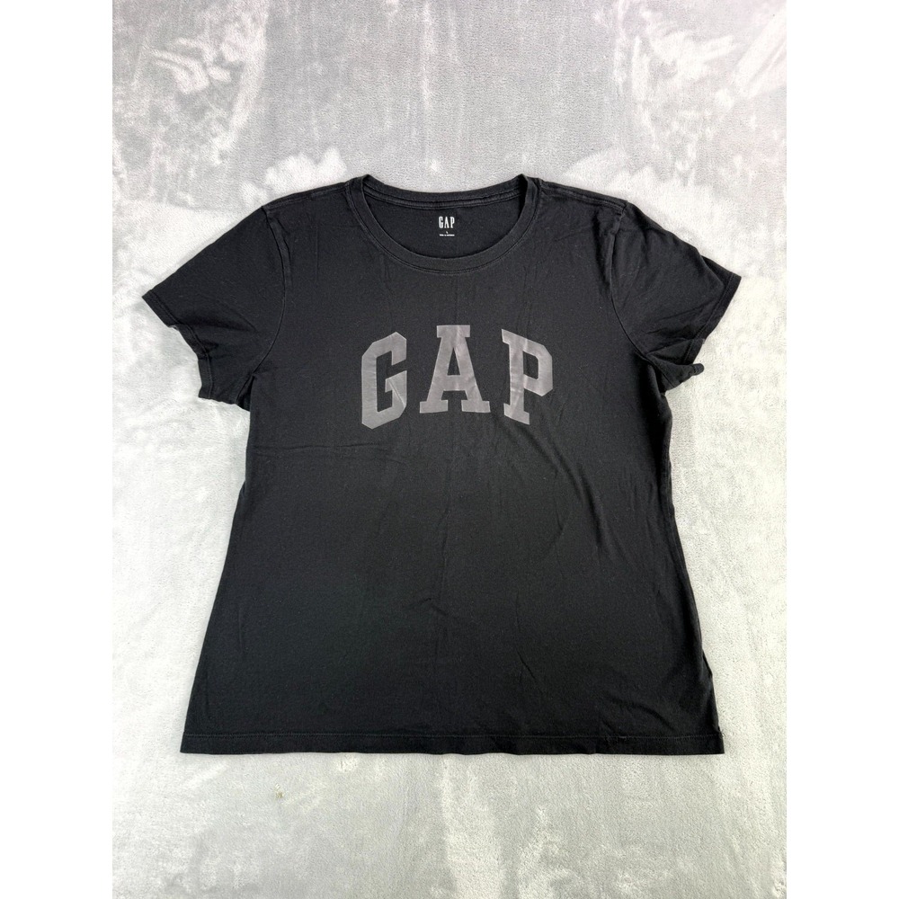 Gap T-Shirt Womens Large Black Cotton Spell Out Cap Sleeve Logo Graphic Tee